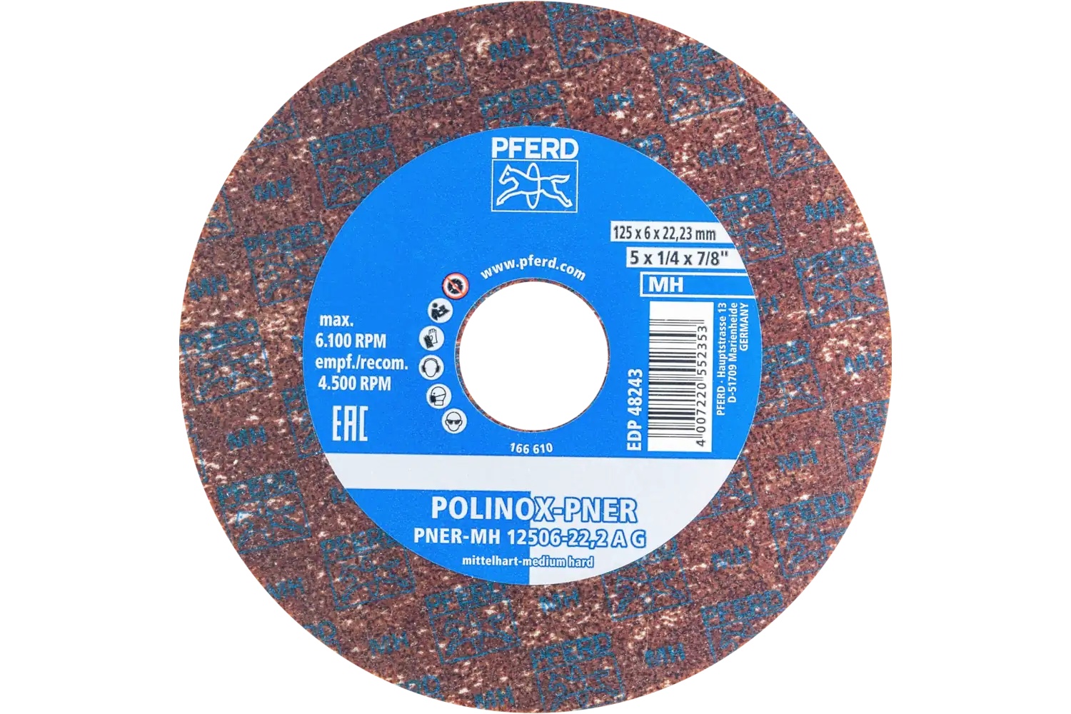 Picture of Pferd Polinox® Unitized Wheel, 5" X 1/4 X 1, Coarse, Medium-Hard, 6Ac, Aluminum Oxide